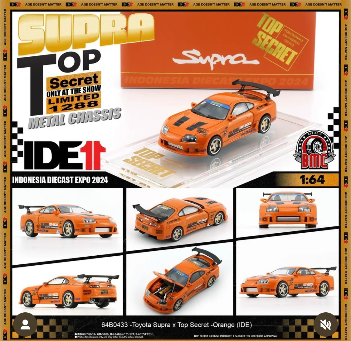 BM Creations 1/64 Top Secret Supra Orange Indonesia Diecast Expo Exclusive 64B0433 - Image 2
