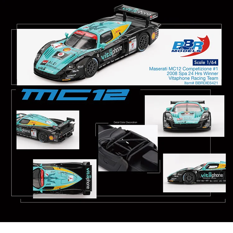 PREORDER BBR 1/64 Maserati MC12 Competizione #1 Vitaphone Racing Team 2008 Spa 24 Hrs. Winner – Limited Edition BBRDIE6421 (Approx. Release Date : Q4 2025 subject to manufacturer's final decision)