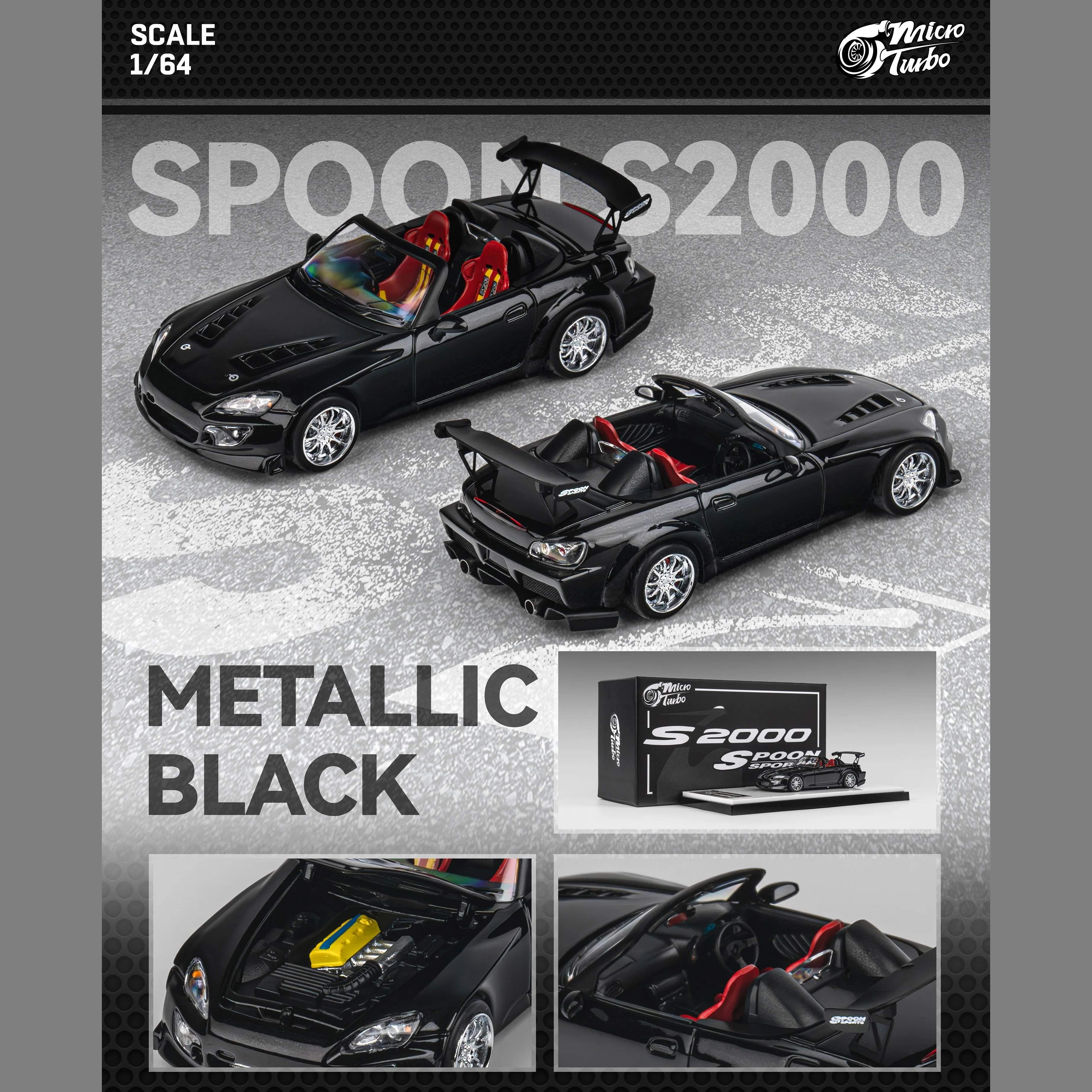 Micro Turbo 1/64 Custom S2000 Spoon - Metallic Black MT6408C2
