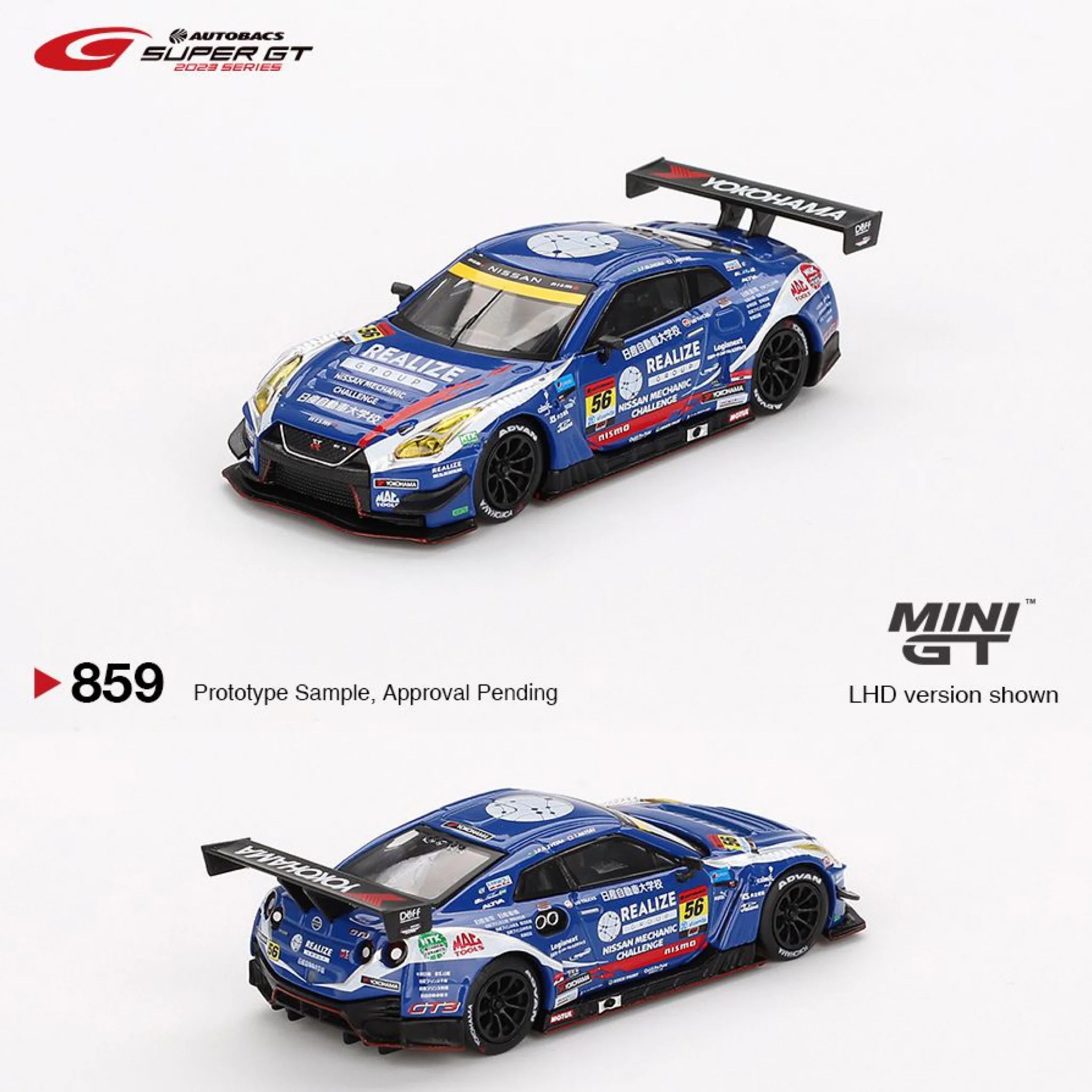 MINI GT 1/64 Nissan GT-R NISMO GT3 #56 " REALIZE NISSAN MECHANIC CHALLENGE GT-R" KONDO RACING 2023 SUPER GT SERIES MGT00859-BL
