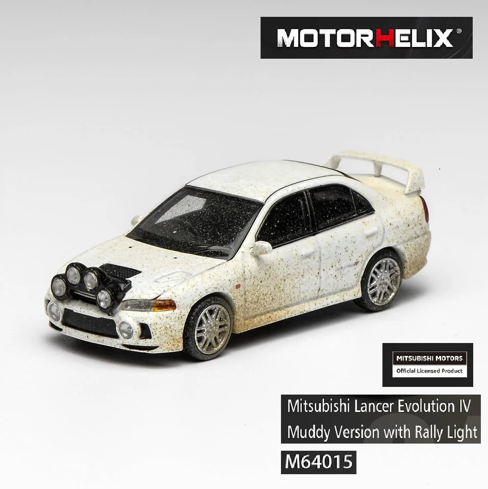 PREORDER MOTORHELIX 1/64 Mitsubishi Lancer Evolution IV Muddy Version with Rally Light M64015 (Approx. Release Date: Q4 2025 and subject to the manufacturer's final decision)