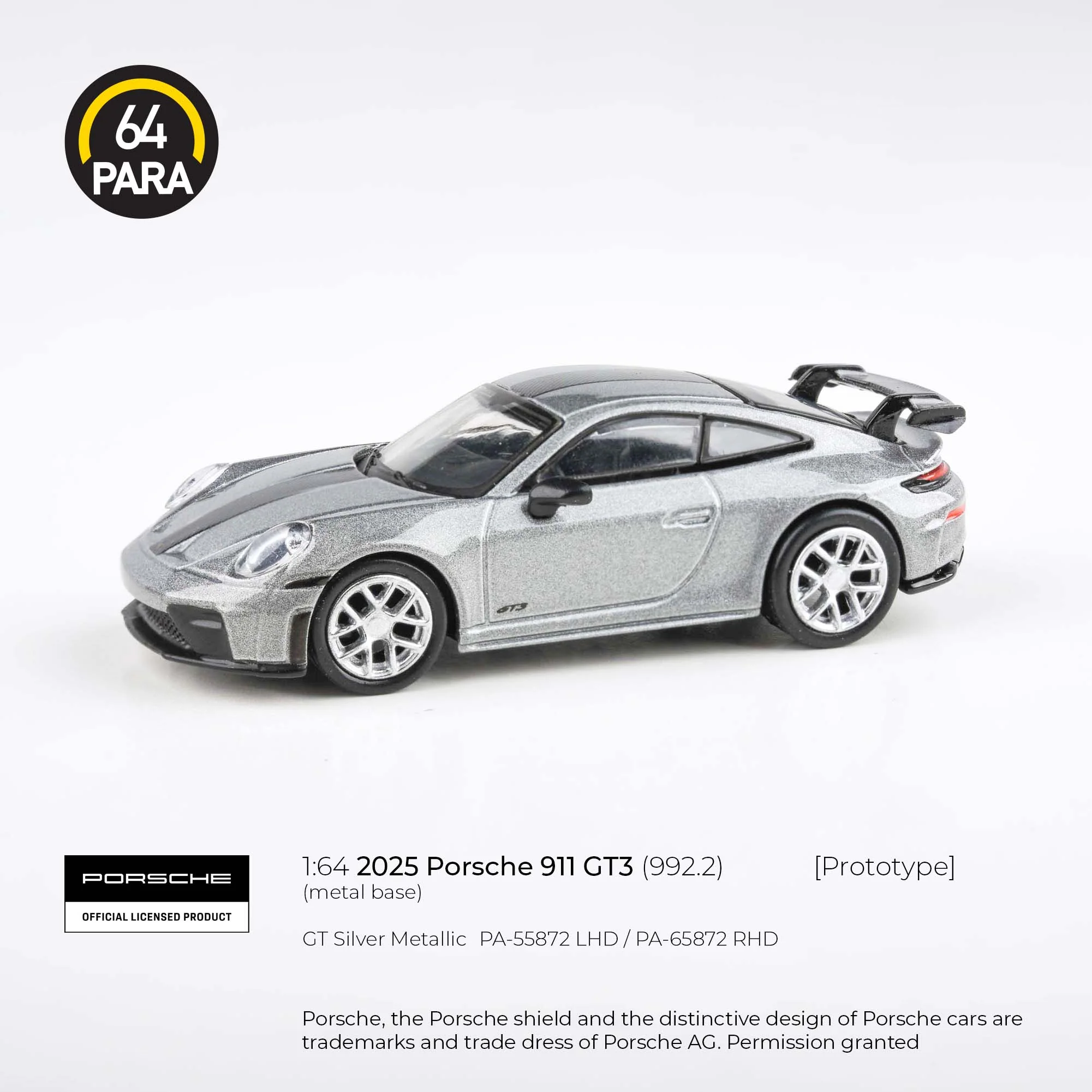 PARA64 1/64 2025 Porsche 911 GT3 (992.2) GT Silver Metallic LHD PA-55872