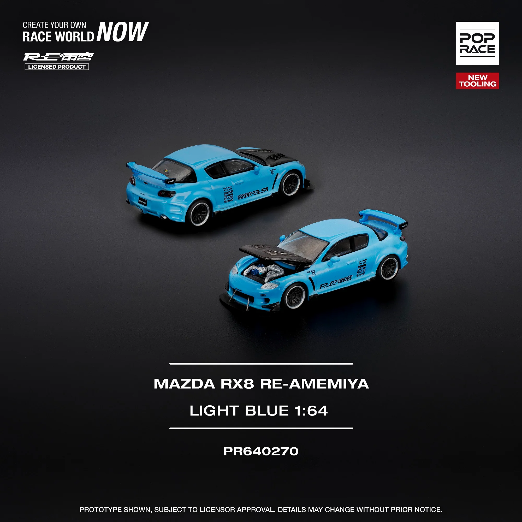 POPRACE 1/64 MAZDA RX-8 RE-AMEMIYA - LIGHT BLUE PR640270