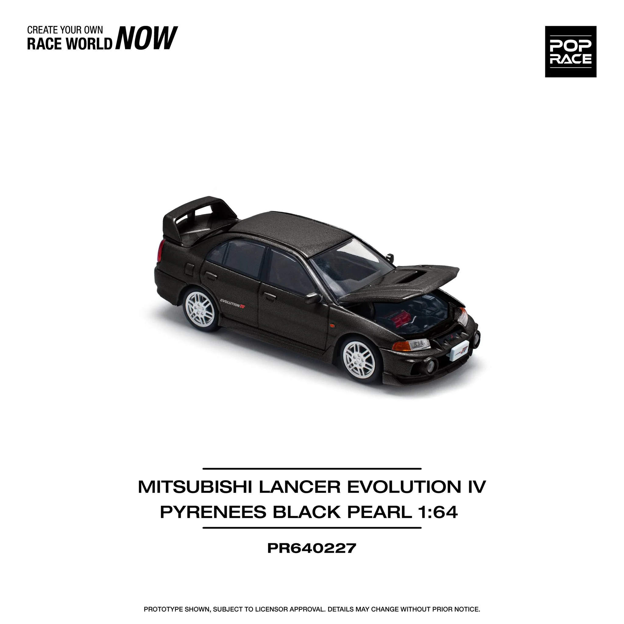 POPRACE 1/64 MITSUBISHI LANCER EVOLUTION IV - PYRENEES BLACK PEARL PR640227