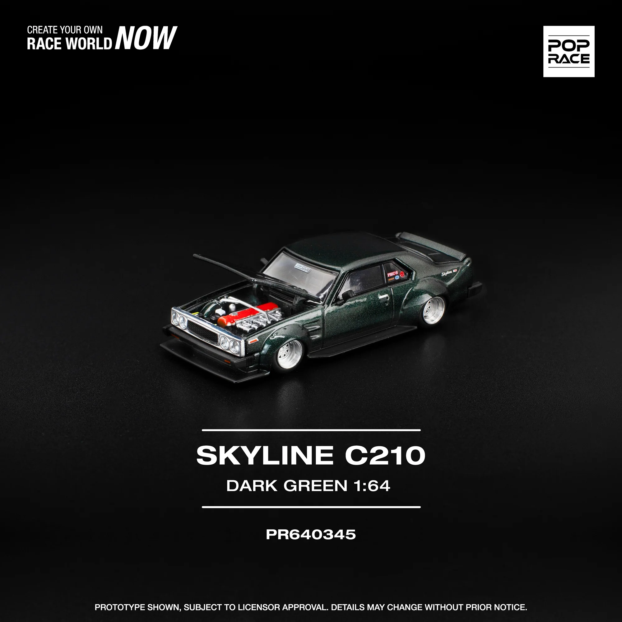 PREORDER POPRACE 1/64 SKYLINE C210 DARK GREEN  PR640345 (Approx. Release Date: Q4 2025 and subject to the manufacturer's final decision)