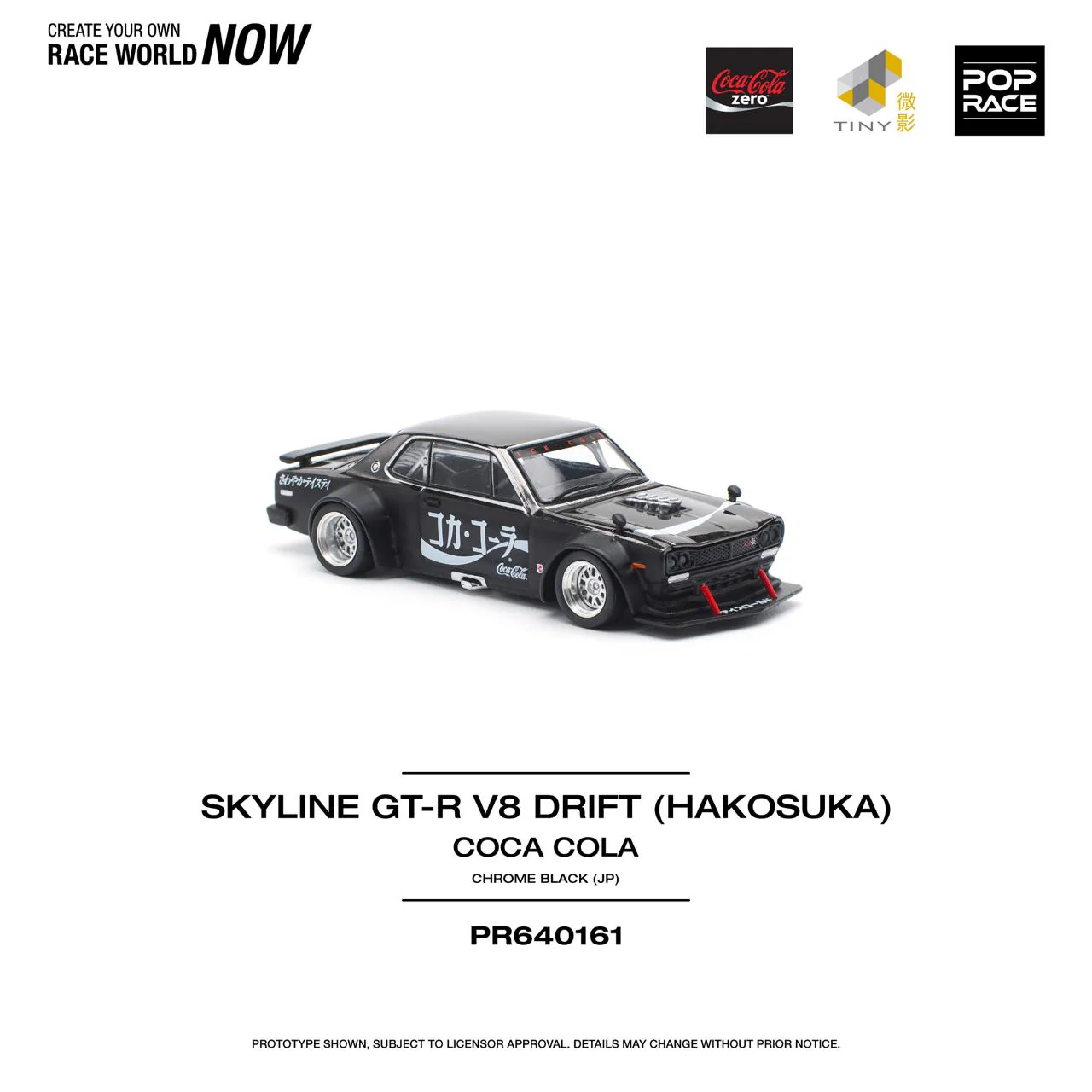 PREORDER POPRACE 1/64 SKYLINE GT-R DRIFT (HAKOSUKA) - COCA COLA ZERO JP BLACK CHROME PR640161 (Approx. Release Date: Q1 2025 and subject to the manufacturer's final decision) - Image 3