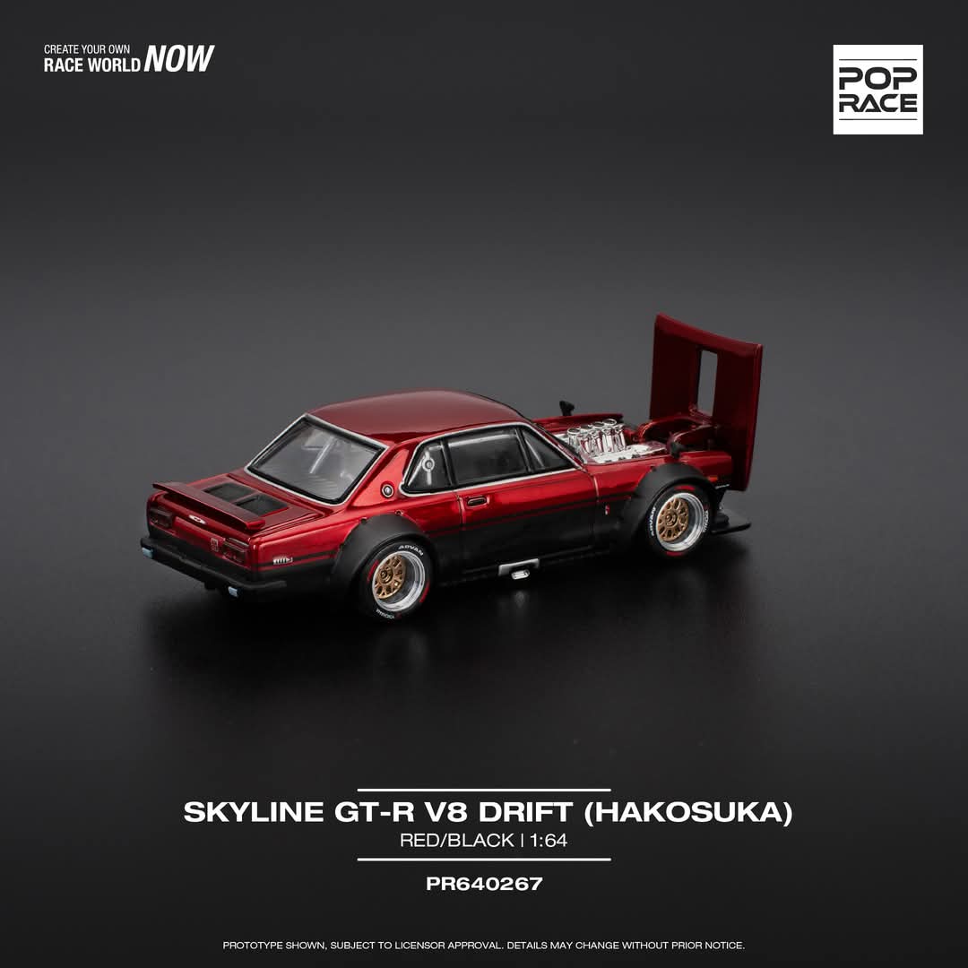 PREORDER POPRACE 1/64 SKYLINE GT-R V8 DRIFT (HAKOSUKA) - RED/BLACK PR640267 (Approx. Release Date: Q3 2025 and subject to the manufacturer's final decision) - Image 2