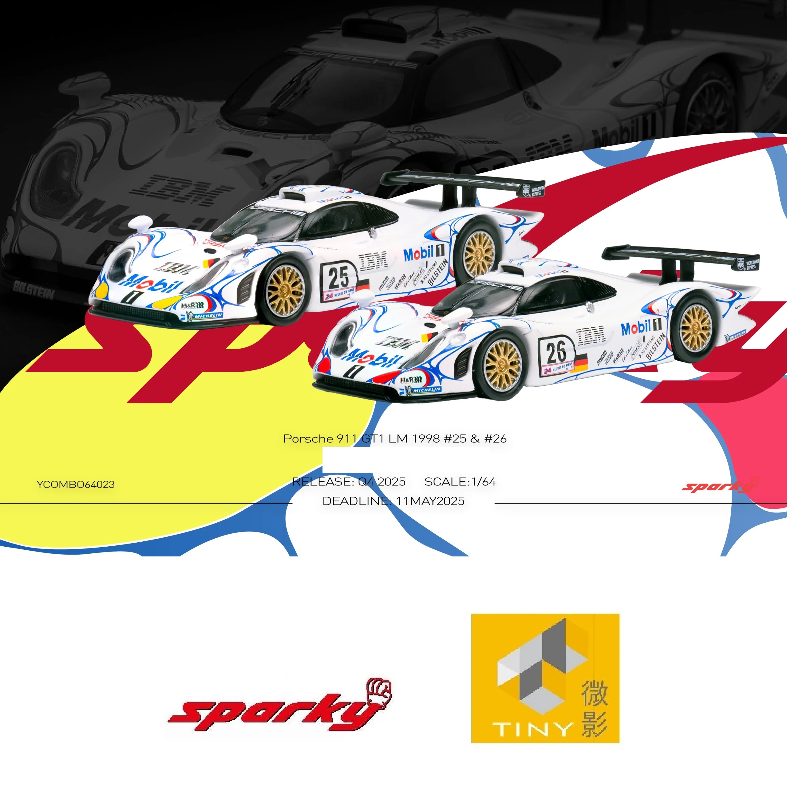 PREORDER SPARKY x TINY 1/64 Porsche 911 GT1 LM 1998 #25 & #26(Tiny Exclusive ) YCOMBO64023 (Approx. Release Date : Q4 2025 subject to the manufacturer's final decision)