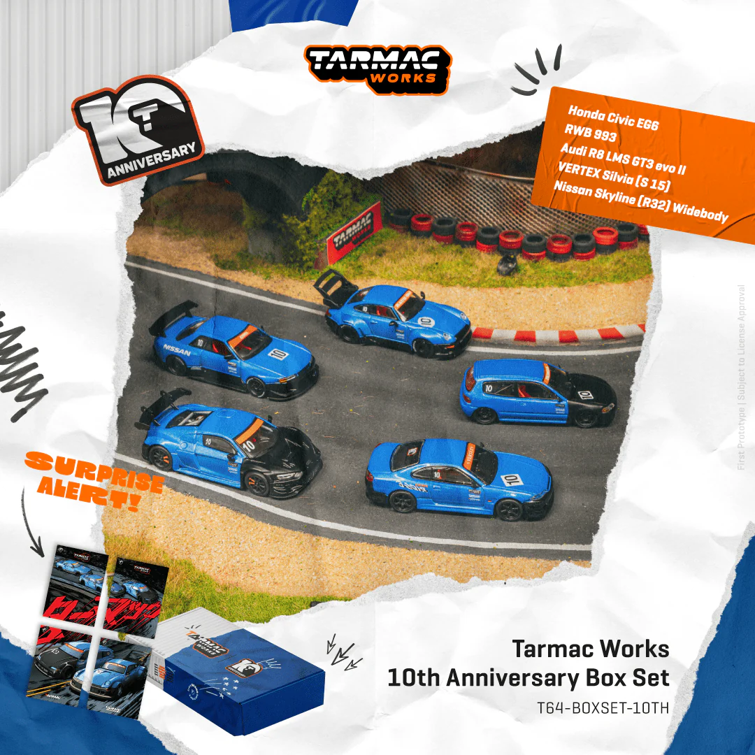 TARMAC WORKS 1/64 Tarmac Works 10th Anniversary Box Set 5 Model Cars + Trading Cards Combo Set T64-BOXSET-10TH
