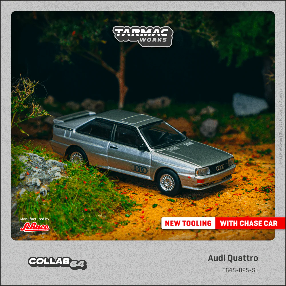 PREORDER TARMAC WORKS COLLAB64 1/64 Audi Quattro Silver T64S-025-SL (Approx. Release Date : NOV 2025 subject to manufacturer's final decision)