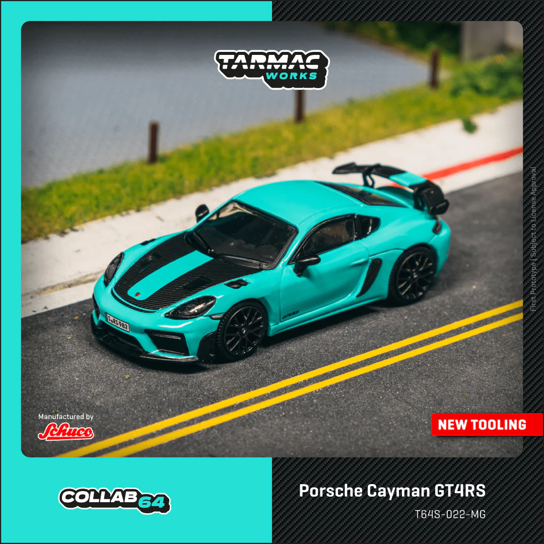 PREORDER TARMAC WORKS COLLAB64 1/64 Porsche Cayman GT4RS Mint Green T64S-022-MG (Approx. Release Date : SEP 2025 subject to manufacturer's final decision)