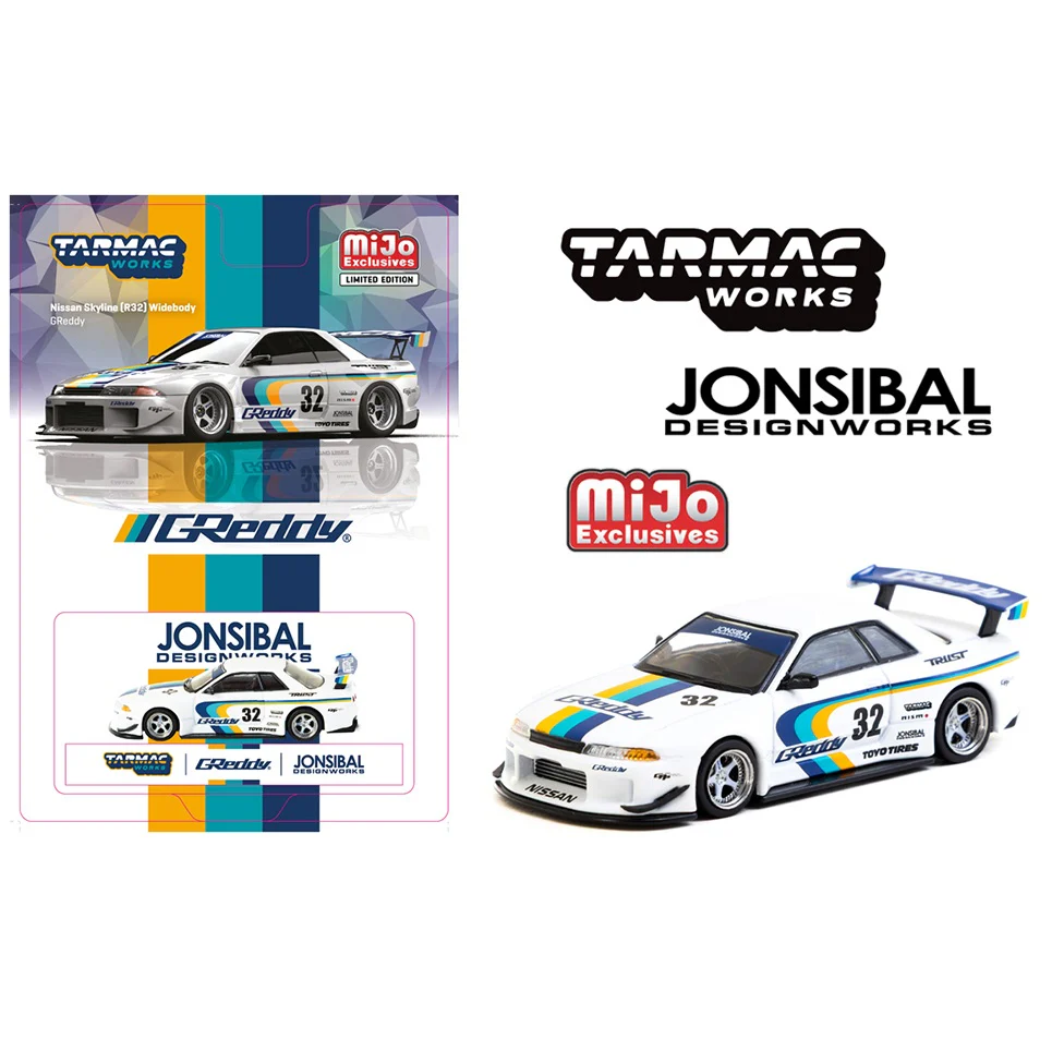 PREORDER TARMAC WORKS GLOBAL64 1/64 Nissan Skyline GT-R (R32) Widebody Jonsibal Designworks & Greddy Special Limited Edition - White T64G-061-GDY (Approx. Release Date : NOV 2025 subject to manufacturer's final decision)