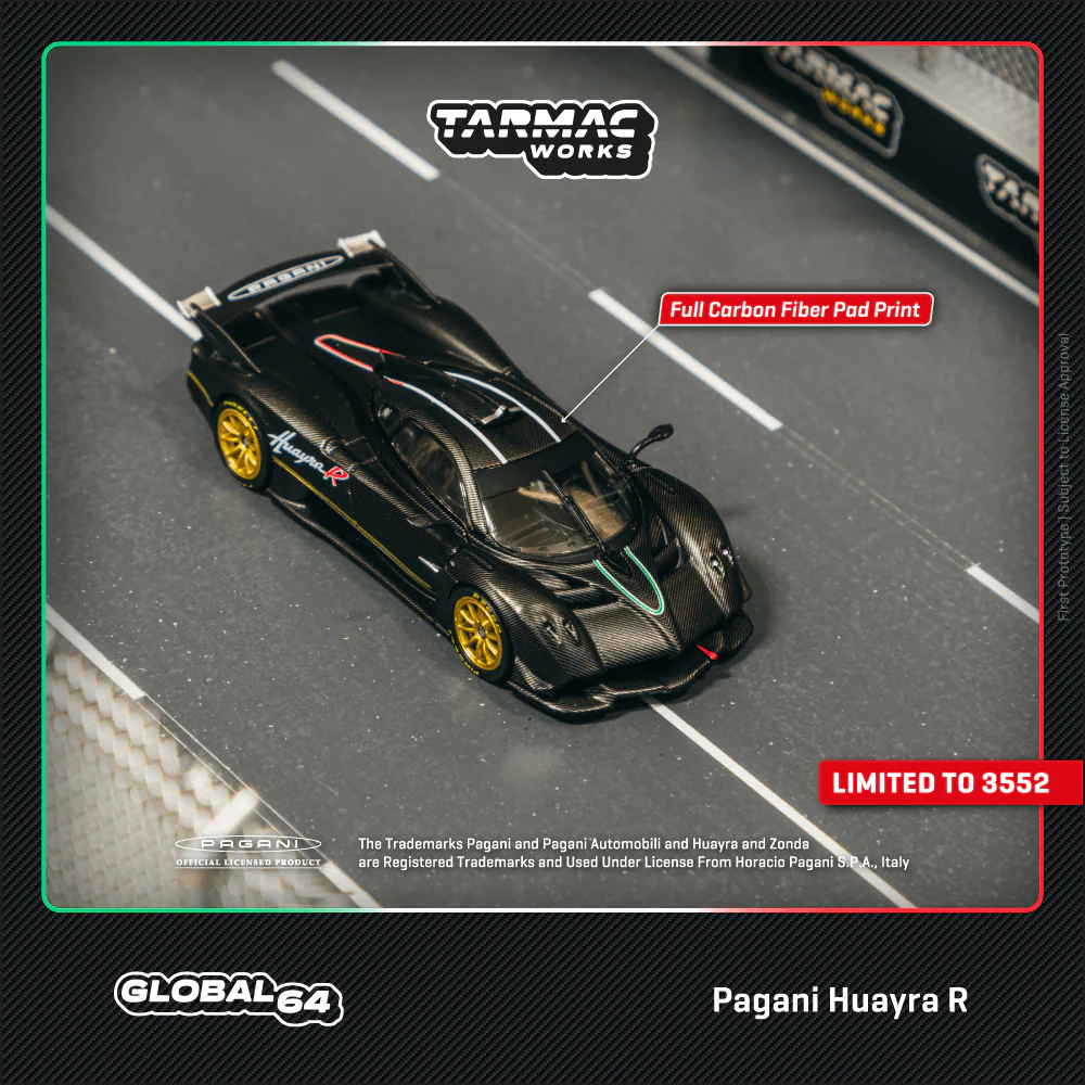 TARMAC WORKS GLOBAL64 1/64 Pagani Huayra R Matt Black Carbon Fiber T64G-TL035-MBCF