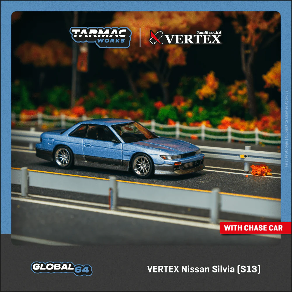 TARMAC WORKS GLOBAL64 1/64 VERTEX Nissan Silvia (S13) Blue / Grey T64G-025-PU